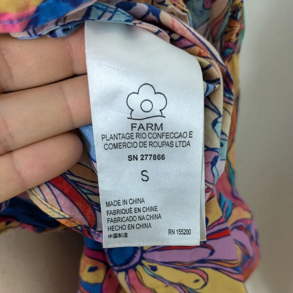 Farm Rio Top S Multicolor Floral Long Sleeve Puff Blouse Tropical Anthropologie